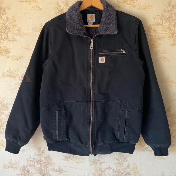Carhartt Jackets & Blazers - Women's Distressed Carhartt Wildwood Sherpa Lined Canvas Jacket | Black | Size L
